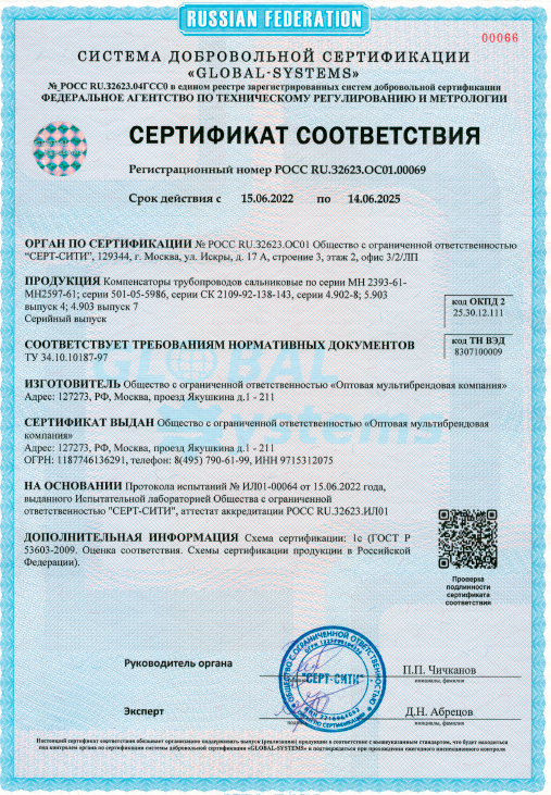 сертификат Сальниковые компенсаторы